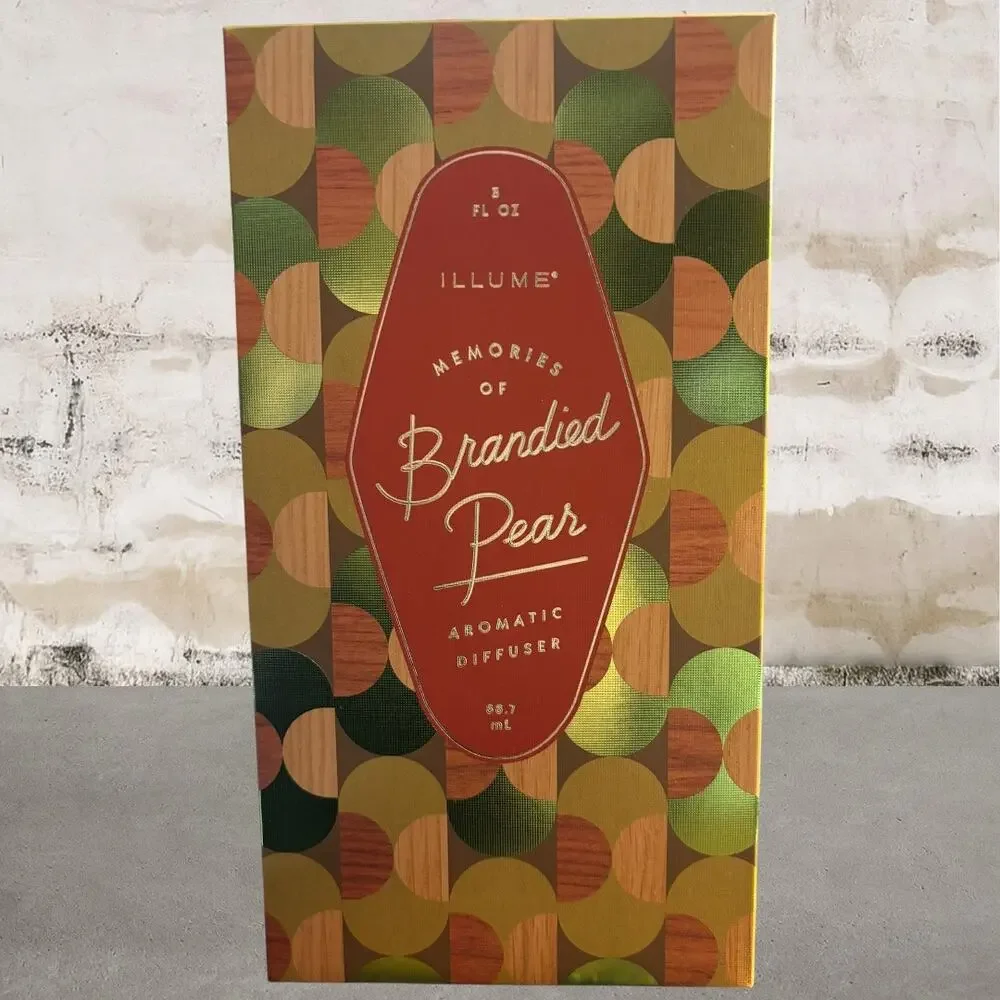 Illume Memories of Brandied Pear Amber Glass Bubble Christmas Reed Diffuser NIB